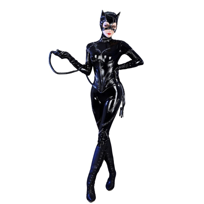 Catwoman Full Set - Batman Returns Cos with Mask & Whip - Women Bodysuit Outfit