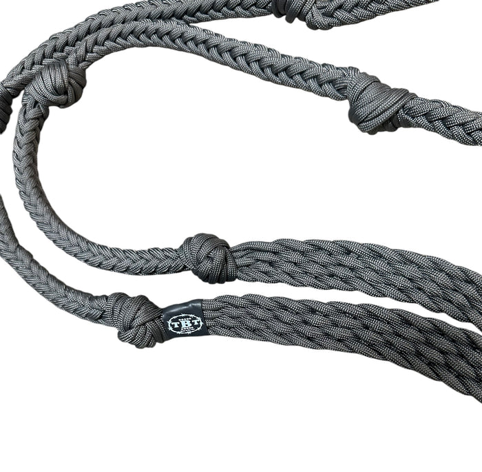 Charcoal grey Barrel Reins, Round with grip knots.