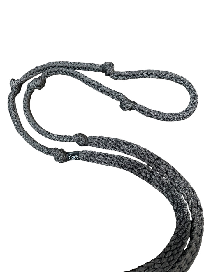 Charcoal grey Barrel Reins, Round with grip knots.
