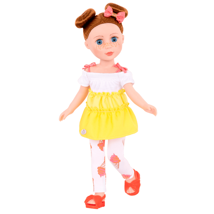 14-inch posable doll with red hair and blue eyes