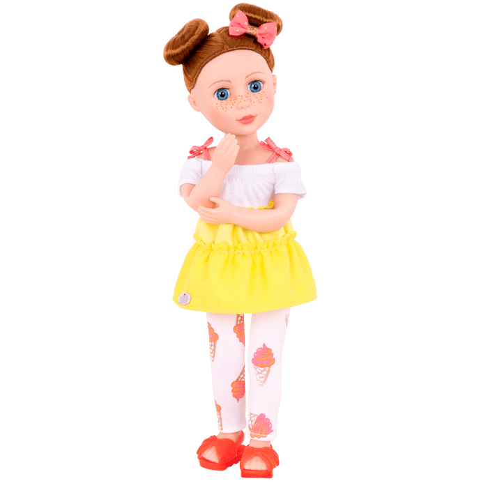 14-inch posable doll with red hair and blue eyes