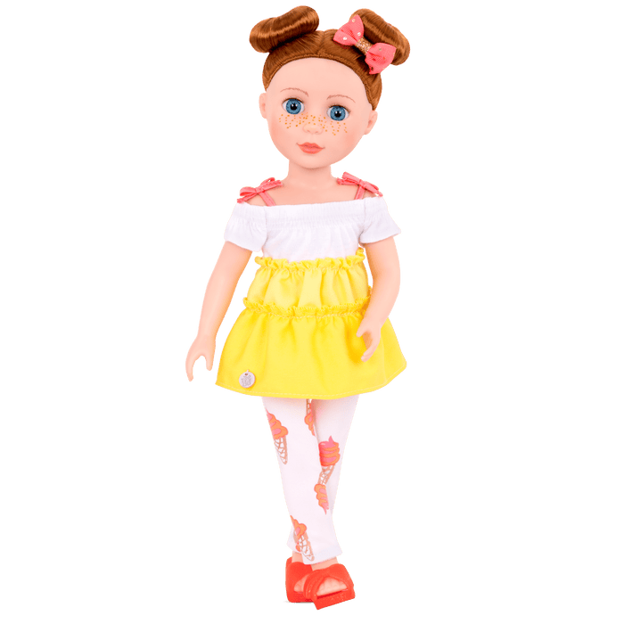 14-inch posable doll with red hair and blue eyes