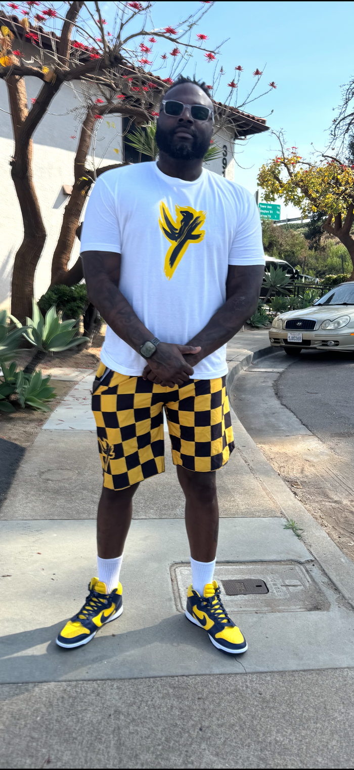 Checkered black and yellow shorts