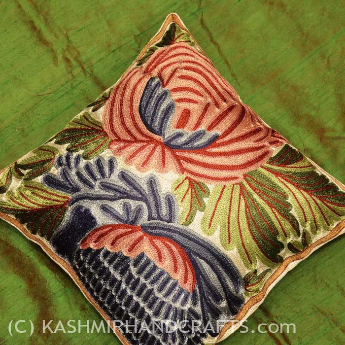 chrysanthemum decorative floral cushion cover I handembroidered - Kashmir Designs