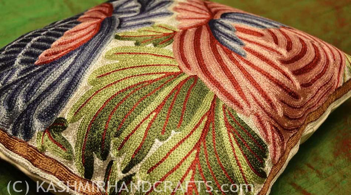 chrysanthemum decorative floral cushion cover I handembroidered - Kashmir Designs