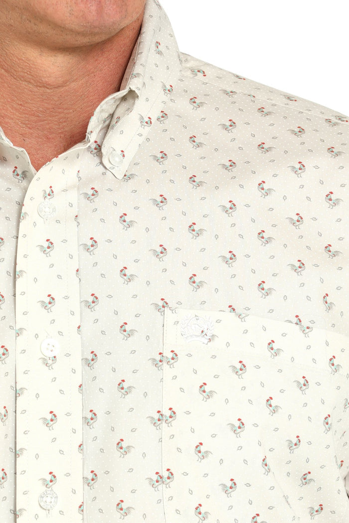 Cinch Men's L/S Classic Fit Rooster Print Western Button Down Shirt in Grey