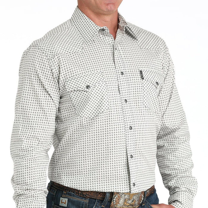 Cinch Men's L/S Modern Fit Micro Floral Print Western Snap Shirt in Cream