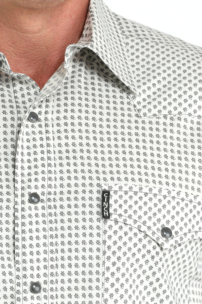 Cinch Men's L/S Modern Fit Micro Floral Print Western Snap Shirt in Cream