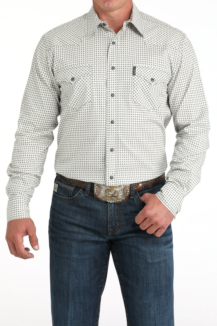 Cinch Men's L/S Modern Fit Micro Floral Print Western Snap Shirt in Cream