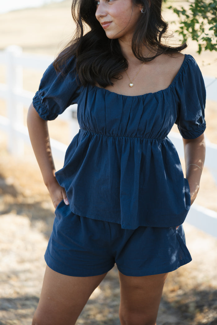 Claire Open Back Puff Sleeve Set Top