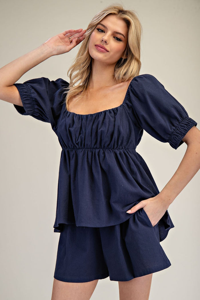 Claire Open Back Puff Sleeve Set Top