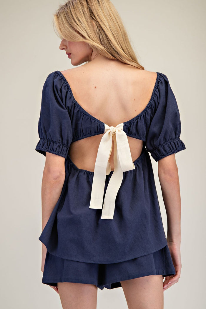 Claire Open Back Puff Sleeve Set Top