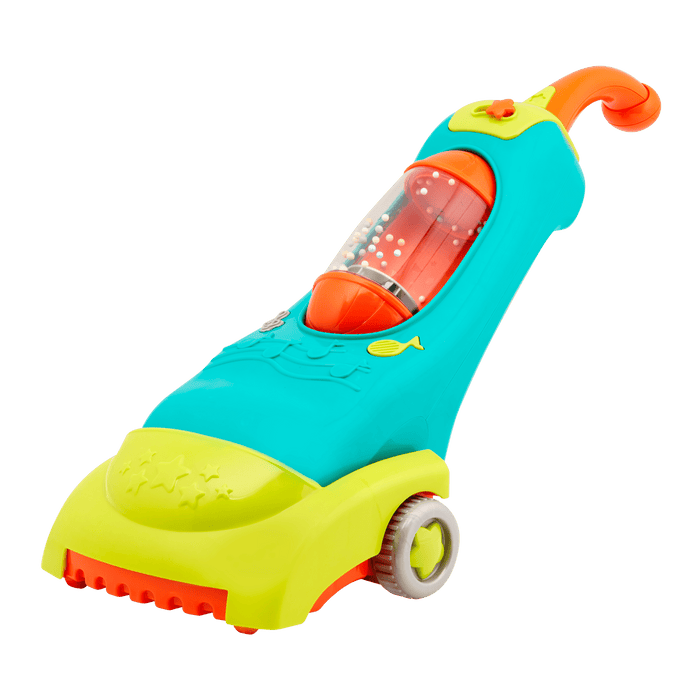 Colorful toy vacuum with music note graphics.