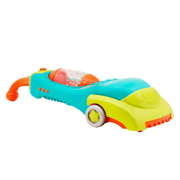 Colorful toy vacuum with music note graphics.