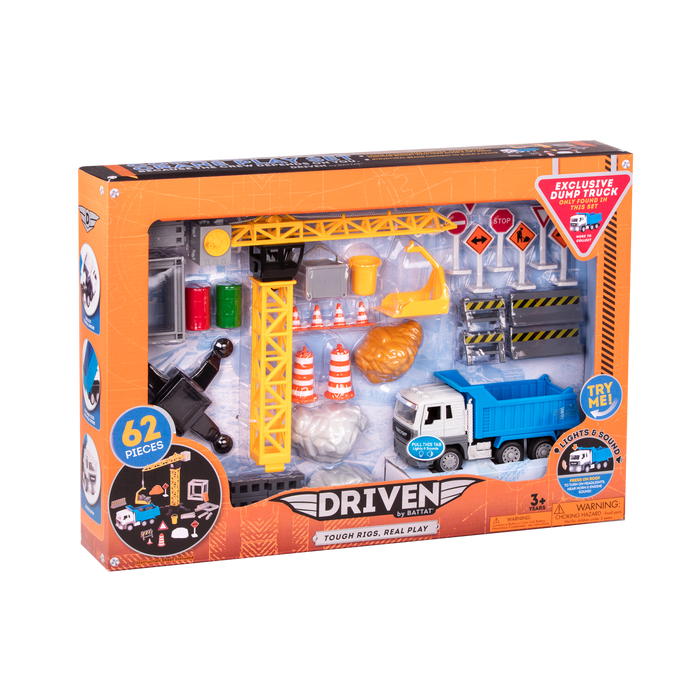 Construction crane playset with blue dump truck