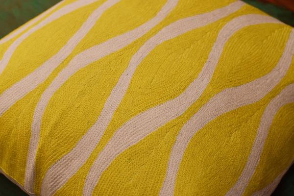 Contemporary Waves Yellow Decorative Pillow Cover Handmade Wool 18" x 18" - KashmirDesigns