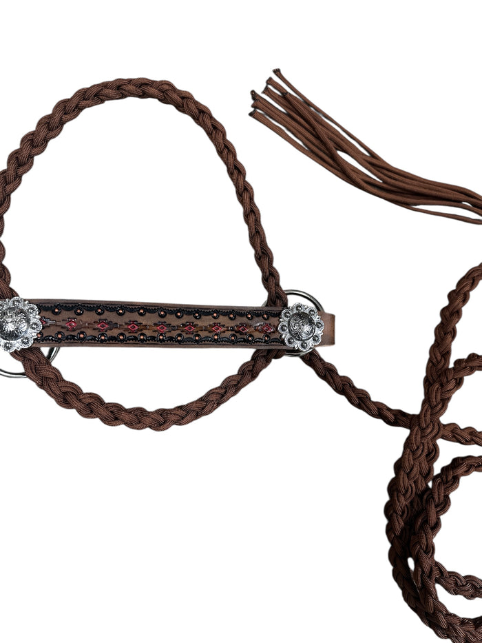 cow halter small mini cow or calf brown with tooled noseband - Tiffanys Braided Tack LLC