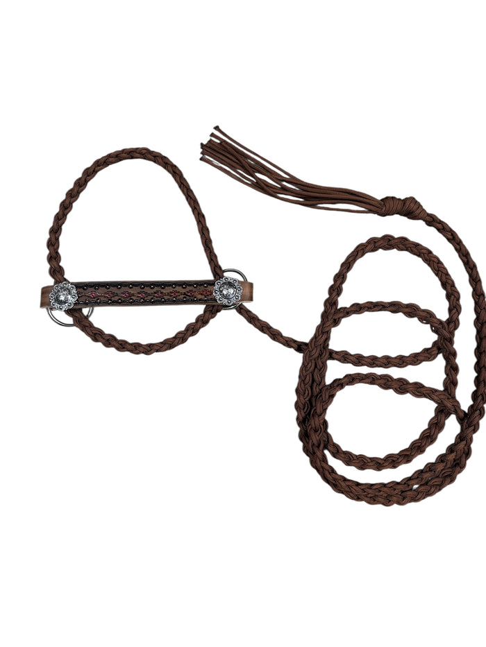 cow halter small mini cow or calf brown with tooled noseband - Tiffanys Braided Tack LLC