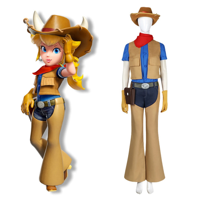 Cowgirl Peach Costume - Mario Princess Peach: Showtime Cos Replica - Adult & Kids Full Set
