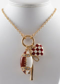 Crimson and White Football Charm Necklace