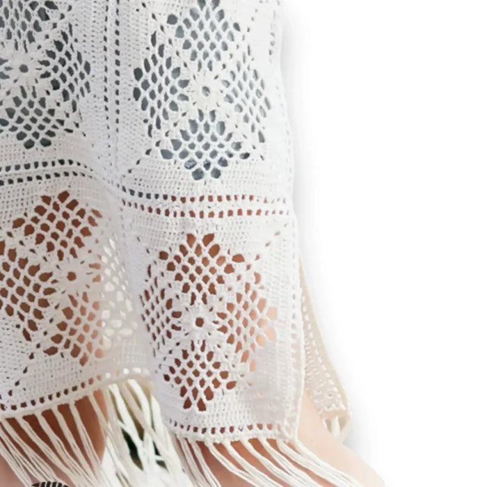 Crochet Tassel Trim Beach Cover Midi Dress