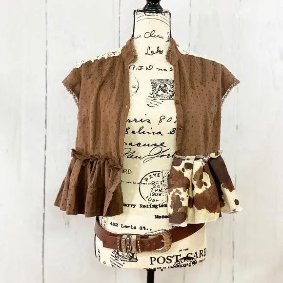 Crop Top Brown Leopard Print Ruffled Hem - Wild Time Fashion