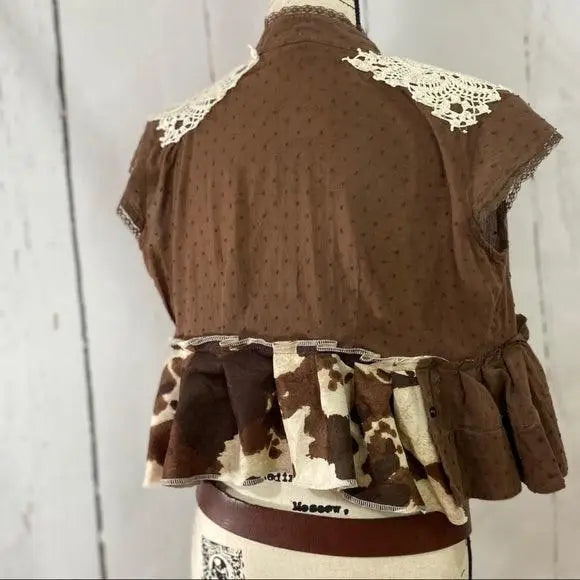 Crop Top Brown Leopard Print Ruffled Hem - Wild Time Fashion