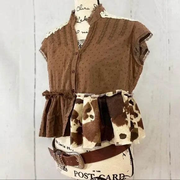 Crop Top Brown Leopard Print Ruffled Hem - Wild Time Fashion