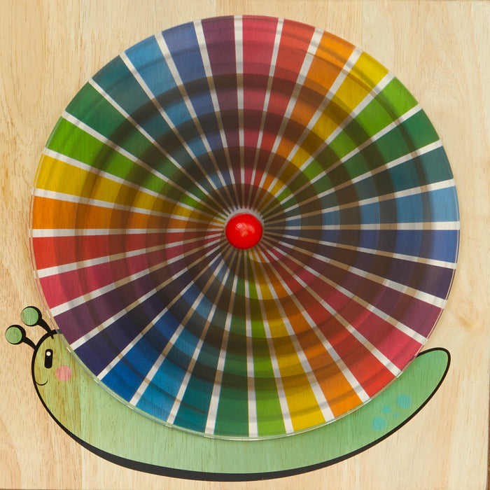 A 7-sided activity cube with a colorful pretend clock.