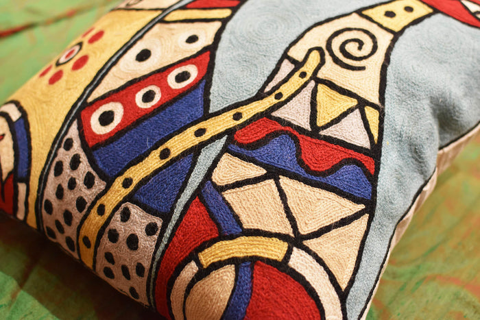 Cute Cats Light Turquoise Decorative Pillow Cover Triplets Handmade Wool 18x18" - KashmirDesigns