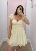 Daisy embroidered puff sleeve mini dress