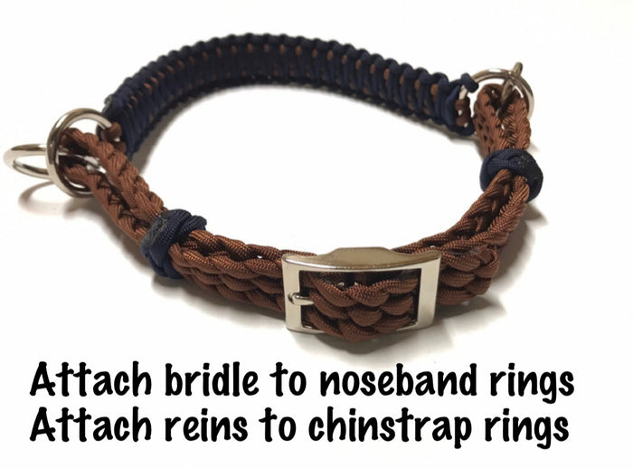 Dark Blue side pull hackamore  bitless attachment “with a whoa”...all sizes