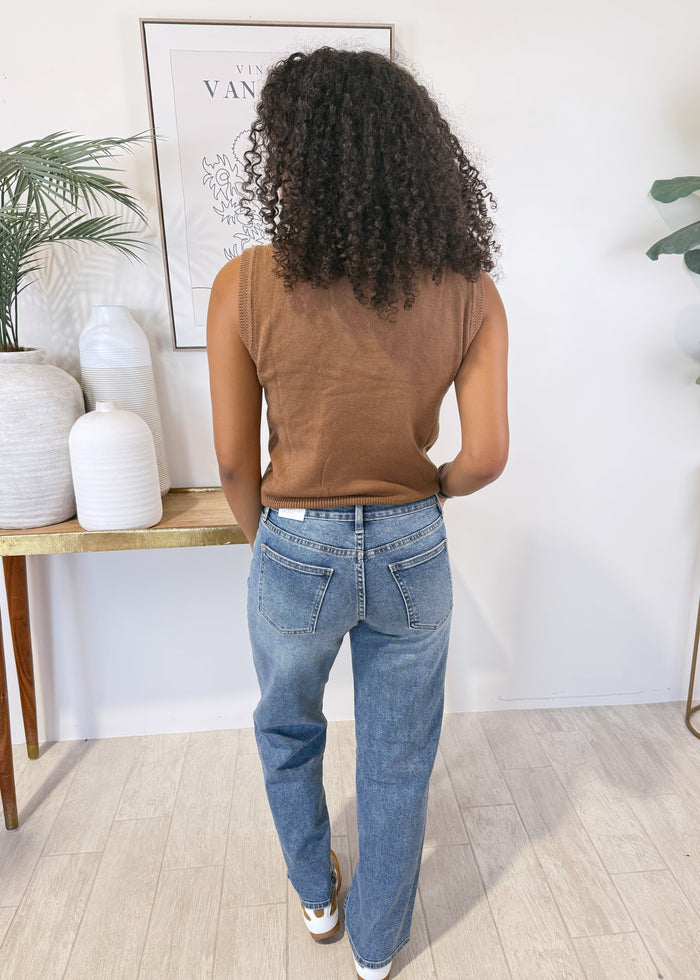 Denim Tie Sleeveless Knit Top