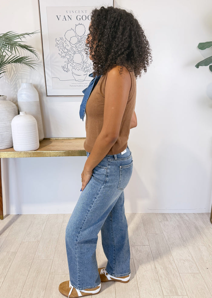 Denim Tie Sleeveless Knit Top