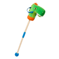 green dino hobby horse with wooden riding pole