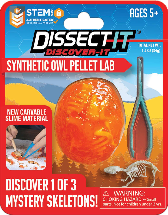 Discover It - Owl Pellet Lab kit with synthetic owl pellet and dissection tools for student science activity.