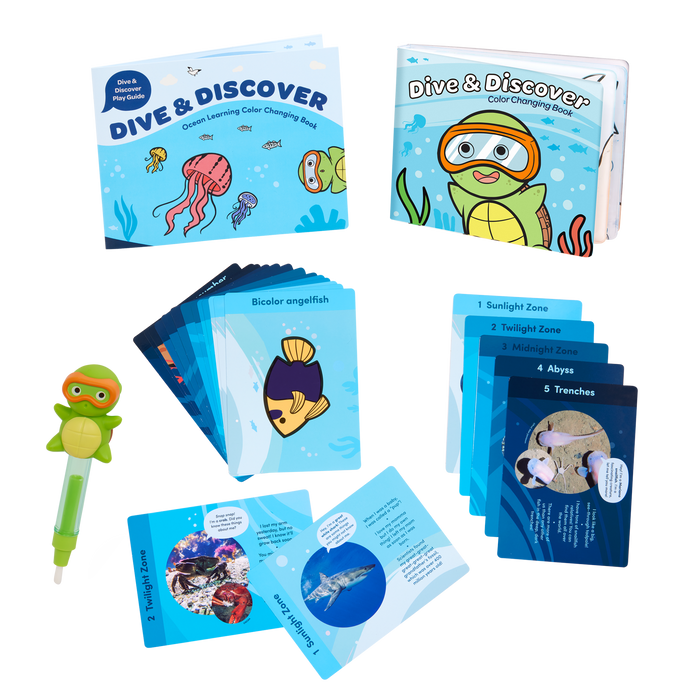 Ocean playset with color-changing book, fact cards, water pen, and a booklet.