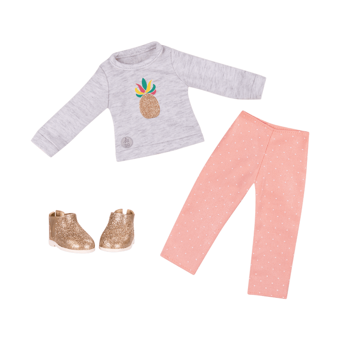 Pineapple glitter top and pants for 14-inch doll
