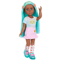 14-inch posable doll with turquoise hair and turquoise eyes with hair accessories