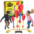 Stomp rockets with children playing and a Stomp Rocket box in the background
