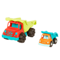 Toy dump trucks.