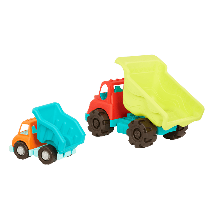 Toy dump trucks.