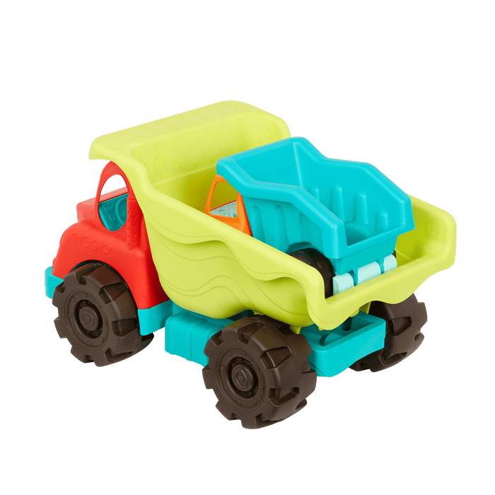 Toy dump trucks.
