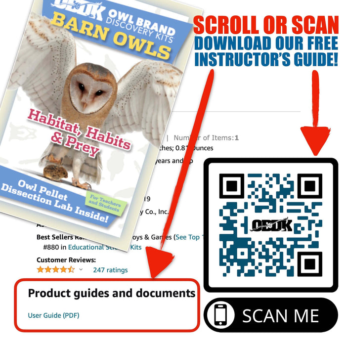 10 Medium Pellet Pack + Tools + Guide with Owl Brand Discovery Kits and QR code for instructor guide download