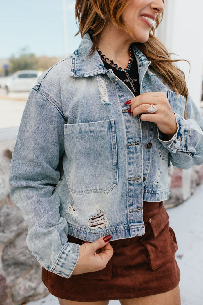 Edge It Out Denim Jacket - Reg & Curvy - Macoma Boutique240 Jackets/Blazers