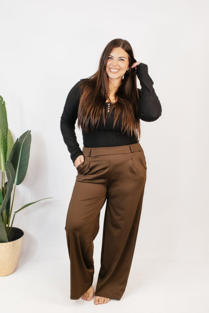 Elevate Everyday Pants In Brown - Reg & Curvy - Macoma Boutique210 Other Bottoms