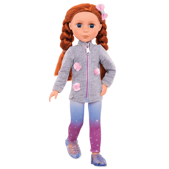 14-inch posable doll with red hair and blue eyes