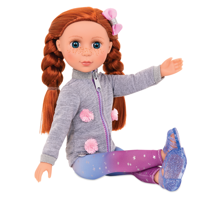 14-inch posable doll with red hair and blue eyes