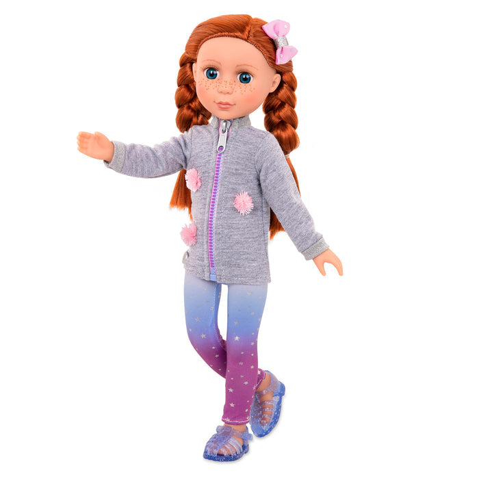 14-inch posable doll with red hair and blue eyes