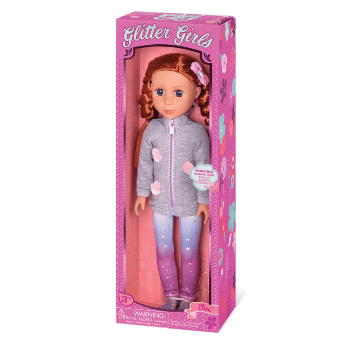 14-inch posable doll with red hair and blue eyes